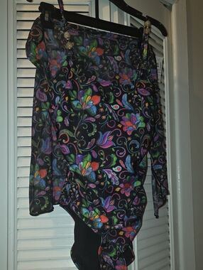 Studio Black Sheer Cover-Up with Bright Floral Paisley Print